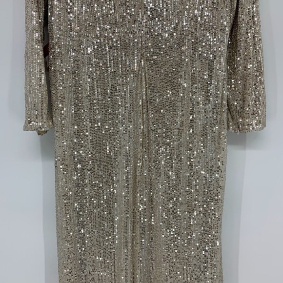 IEENA Mac Duggal Dress 26395 Long Sleeve Sequin Wrap V Neck Gown - Picture 14 of 16